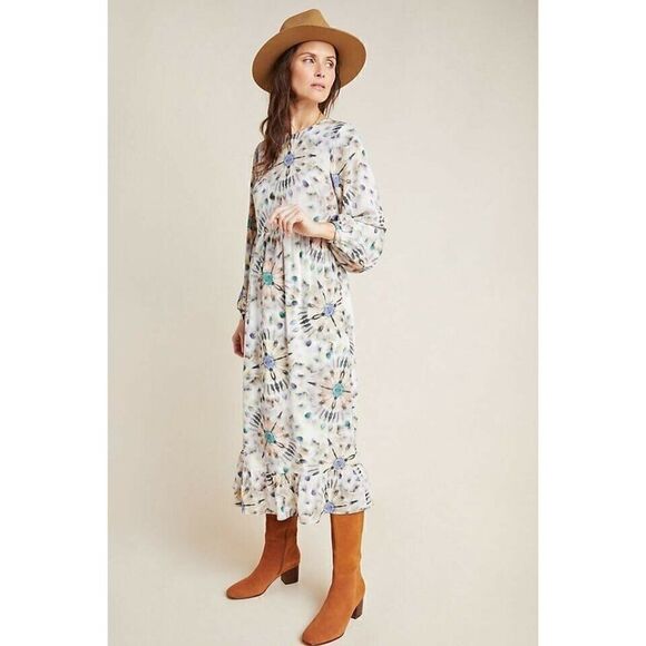 NWT ANTHROPOLOGIE CHIARA WATERCOLOR MIDI DRESS - Picture 4 of 5